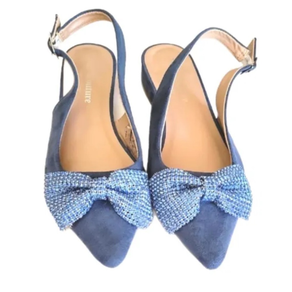 Juicy Couture Blue Suede Flats with Sparkling Bow